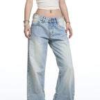 American Retro Washed Wide Leg Jeans Women's Low Waist Loose Straight