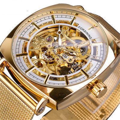 European And American Style Men'S Fashion Casual Openwork Mesh Belt Automatic Mechanical Watch