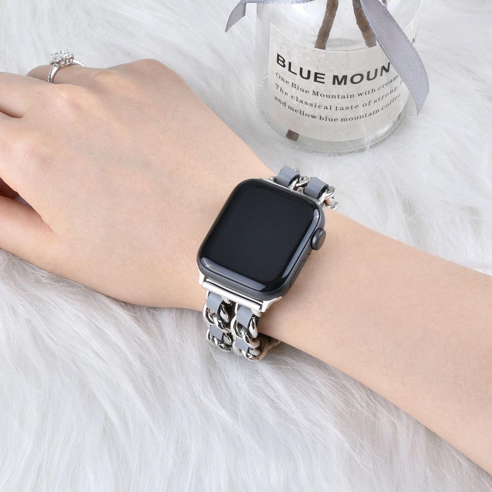 Compatible with Apple, Strap Cuban Link Bracelet IWatch Leather  Metal Strap