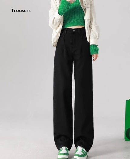 Straight High Waist Draped Casual Wide-leg Pants