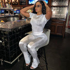 Cross-border European And American Foreign Trade 2024 Fall Women's Clothing New Slim Fit Figure Flattering Short Sleeve Top High Waist Casual Trousers Suit