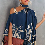 Wear Halter Shawl Printed Elegant Short Sleeve Bat Shirt