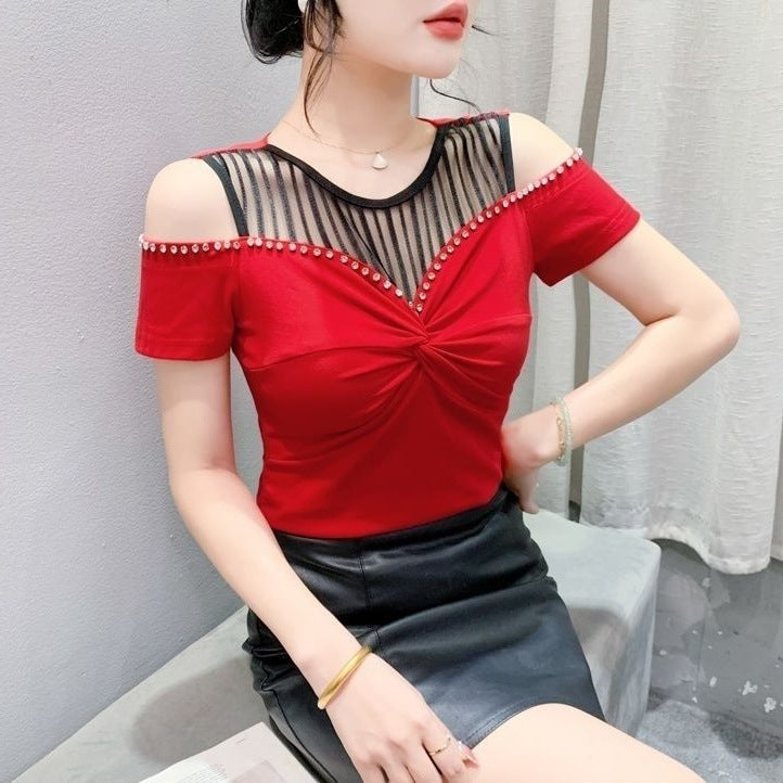 Fashion Hot Girl Sexy Off-shoulder T-shirt Women's Summer