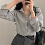 French Classic Striped Pleated Loose Pockets Long Sleeve All-matching Shirt