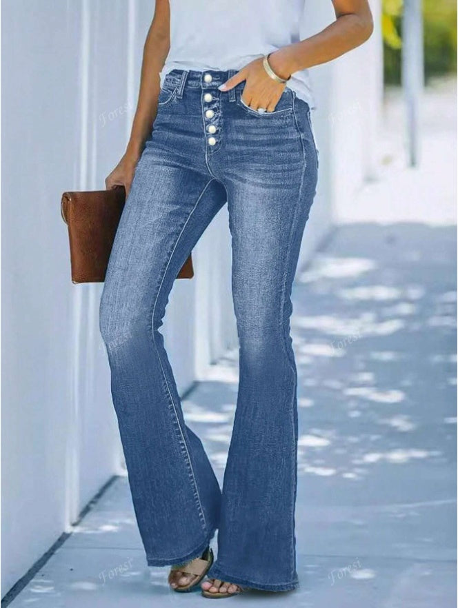 Women's Casual Personalized Multi-Button Slim Fit Flare Jeans