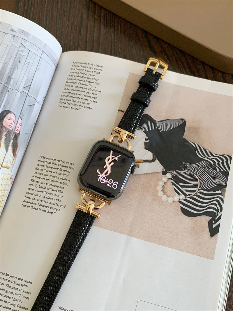 High-grade Classic Style Black Gold Series Applicable Watch Leather Metal Strap