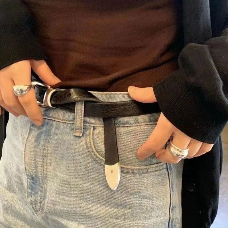 Artistic Youth Fan Silver Decorative Pin Buckle Belt Fashion Match