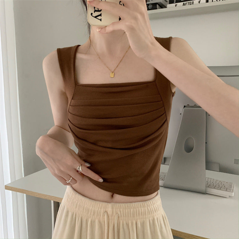 French Pleated Small Sling Vest For Women Inner Bottoming Shirt