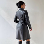 PU Long Sleeve Women's Slim Fit Long Trench Coat