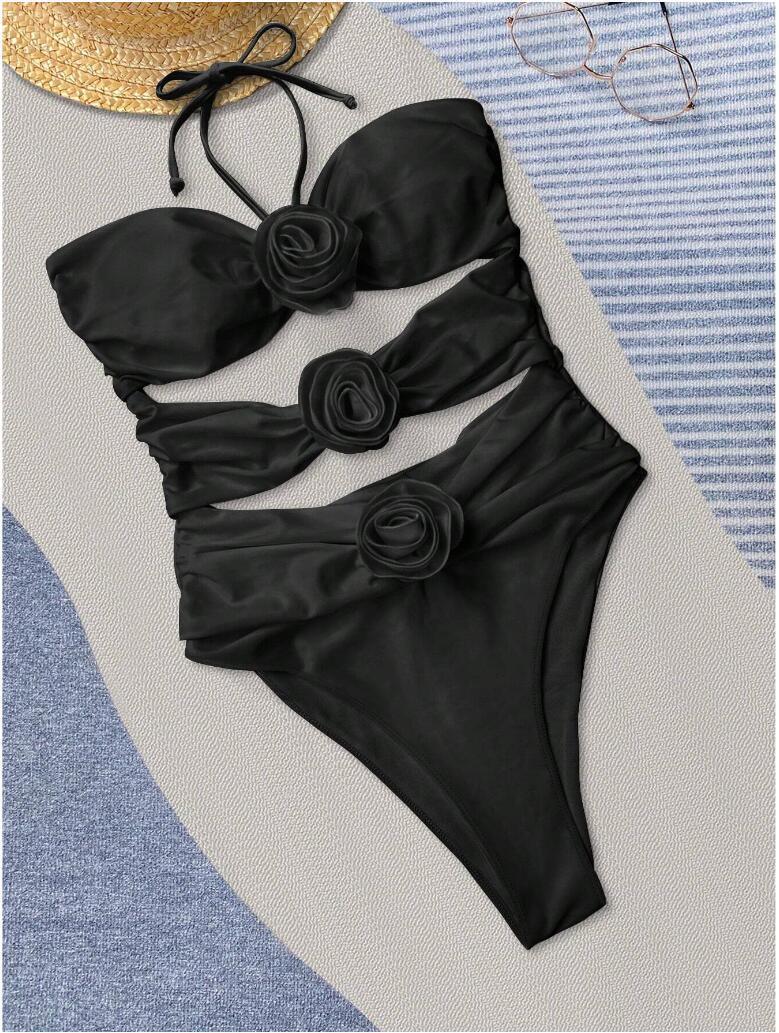 Ladies Hot Spring Three-dimensional Flower BIKINI One-piece Swimsuit