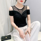 Fashion Hot Girl Sexy Off-shoulder T-shirt Women's Summer