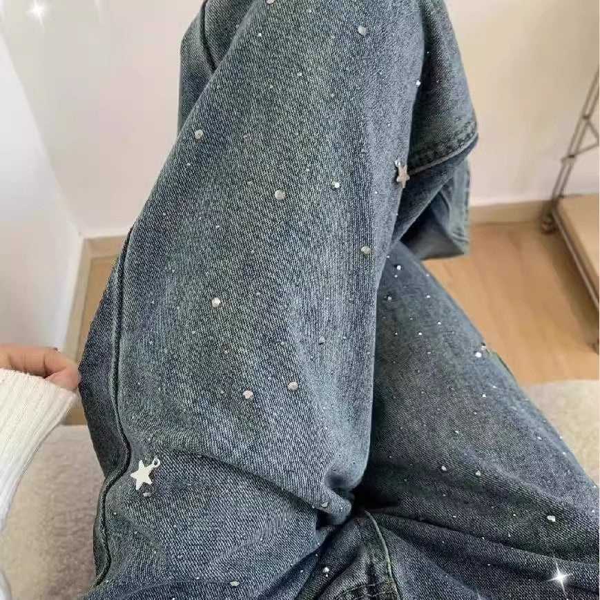 Light Blue Narrow Wide Leg Jeans Straight Spring