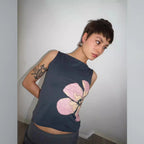 Hot Girl Round Neck Simple Floral Print Sleeveless Vest